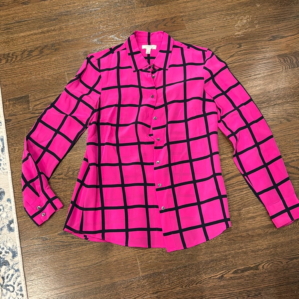 J Crew silk blouse - hot pink and black